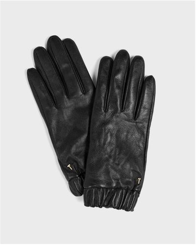 Ted Baker Ruched Cuff Leather Gloves - Black