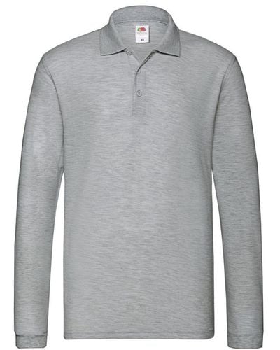 Fruit Of The Loom Premium Heather Long-Sleeved Polo Shirt (Athletic) - Grey
