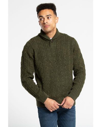 Tokyo Laundry Shawl Neck Cable Knit Jumper Wool - Green