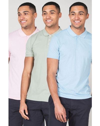 French Connection Multi 3 Pack Cotton Blend Polo Shirts - Blue