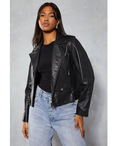 MissPap Premium Leather Biker Jacket - Black