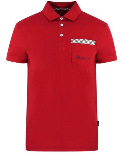 Aquascutum Check Pocket Polo Shirt Cotton - Red