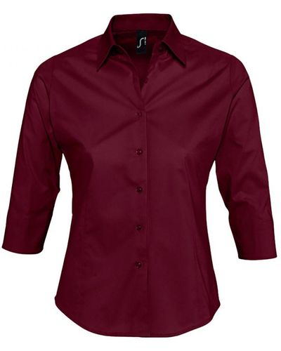 Sol's Ladies Effect 3/4 Sleeve Fitted Work Shirt () - Red