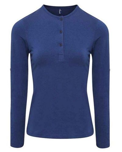 PREMIER Ladies Long John Plain Roll Sleeve T-Shirt ( Denim) - Blue