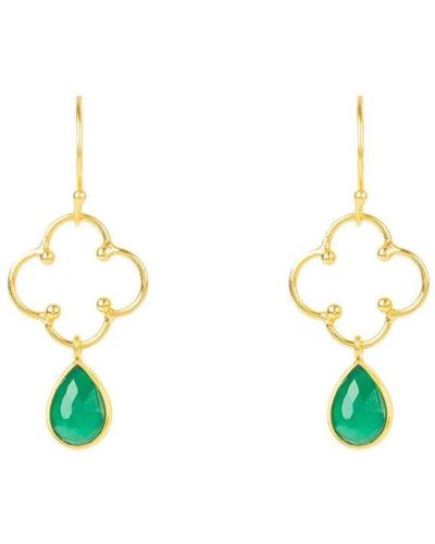 LÁTELITA London Open Clover Gemstone Drop Earrings Gold Green Onyx Sterling Silver