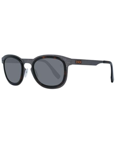Zegna Gunmetal Oval Sunglasses With Lenses - Black