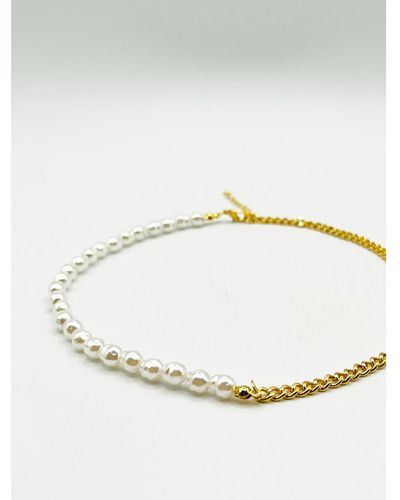 SVNX Choker Necklace With Chain And Pearl Detail Iron - Natural