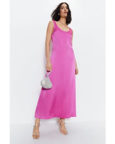 Warehouse Scoop Neck Satin Midi Slip Dress - Pink