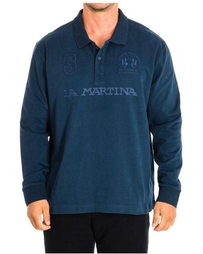 La Martina Poloshirt Met Lange Mouwen Xmp305-js005 - Blauw