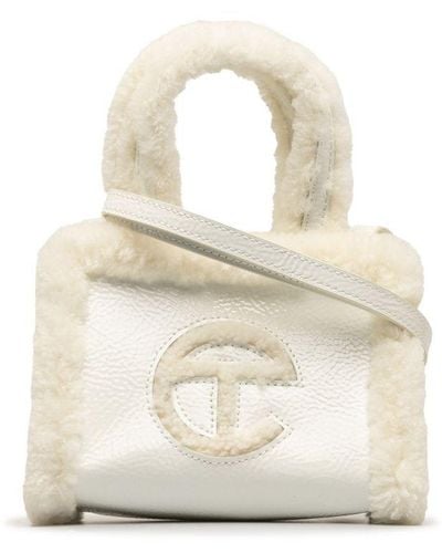 Telfar Vintage X UGG Small Shearling Crinkle Shopper Tote White Patent Leather