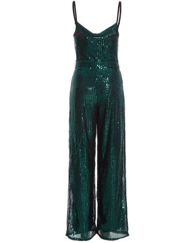 Quiz Bottle Green Sequin Cowl Neck Palazzo Jumpsuit - Blue