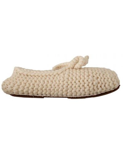 Dolce & Gabbana Slip On Ballerina Flats Wool Knit Shoes - White