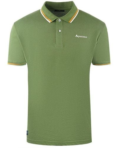Aquascutum Twin Tipped Collar Brand Logo Army Green Polo Shirt - Groen