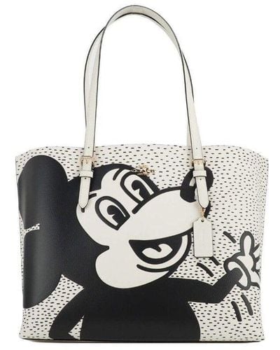 COACH (C6978) Mickey Mouse X Keith Haring Mollie Large Leather Shoulder Tote Bag - White