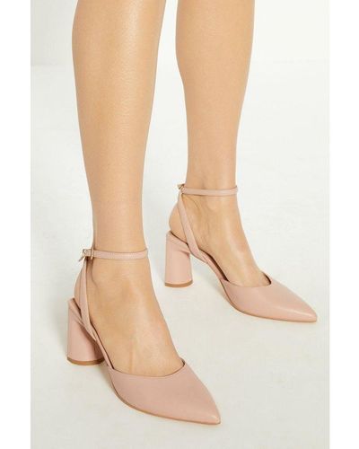 Oasis Pointed Block Heel Court Shoes - Natural
