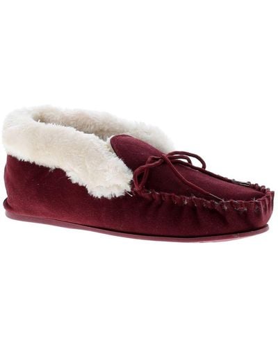 Hush Puppies Phillipa Fluffy Suede Slippers Memory Foam Burgundy - Red