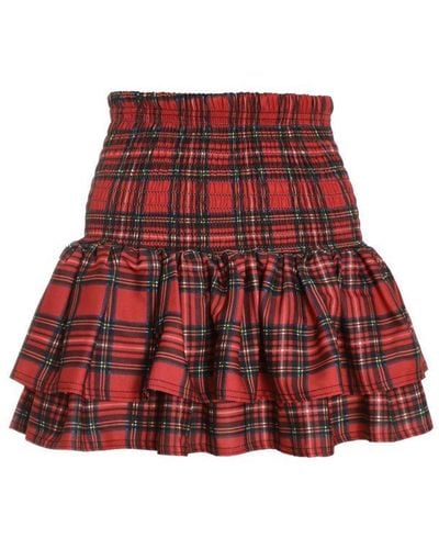 Quiz Red Check Print Ruched Frill Mini Skirt