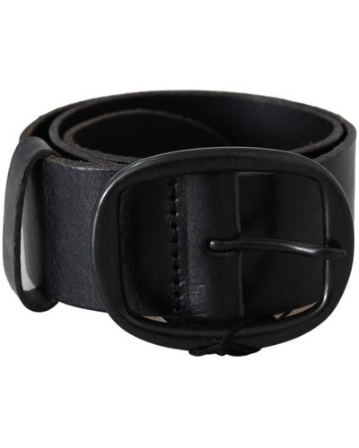 Plein Sud Genuine Leather Oval Metal Buckle Belt - Black