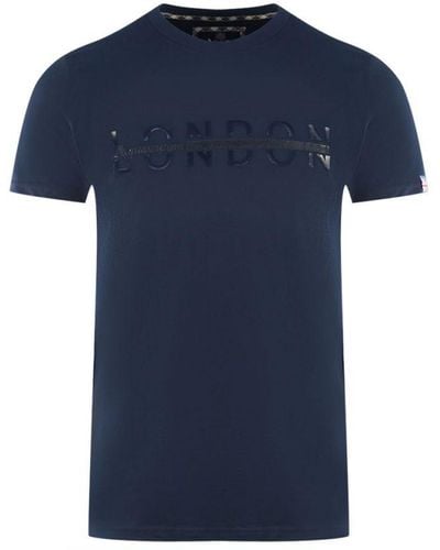 Aquascutum London 1851 Split Logo Marineblau T-shirt - Blue