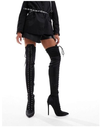 ASOS Kiss Pointed Lace Up Over The Knee Boots - Black