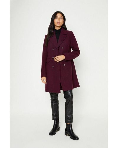 Wallis Military Button Faux Wool Coat - Red