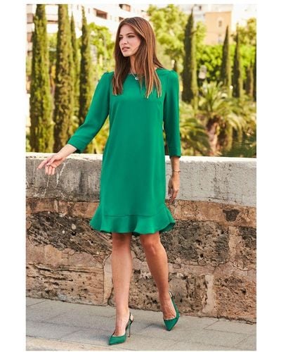 Sosandar Emerald Ruffle Hem Shift Dress - Green