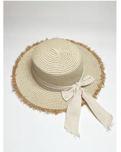 SVNX Straw Hat With Cream Ribbon Bow - White