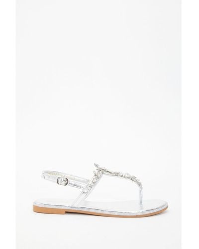 Quiz Jewel T-Bar Flat Sandals - White