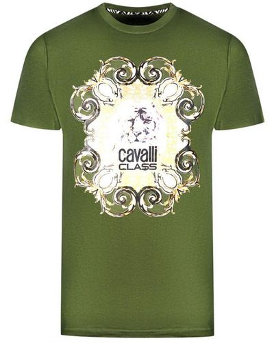 Class Roberto Cavalli Bold Tiger Emblem Design T-Shirt Cotton - Green