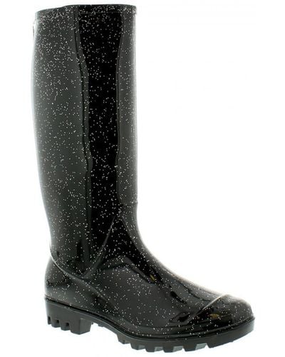 Platino Ladies Long Leg Pvc Wellingtons With A Glitter Finish - Black