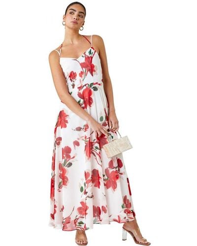 Ariella Luxe Floral Fit & Flare Maxi Dress - Red