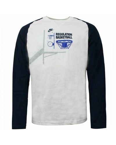 Nike Long Sleeve Crew Neck Navy Blue White Basketball Top 137796 100 Cotton