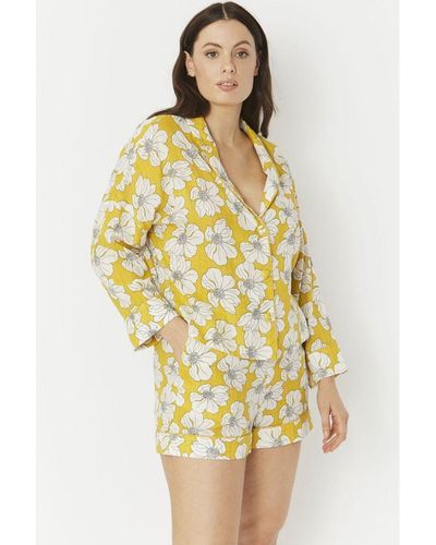 Jayley Floral Print Nightwear/Loungewear Set With Shorts - Yellow