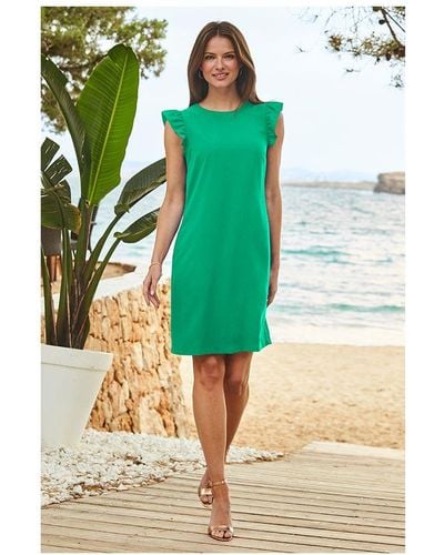 Sosandar Jade Ruffle Shoulder Shift Dress - Green