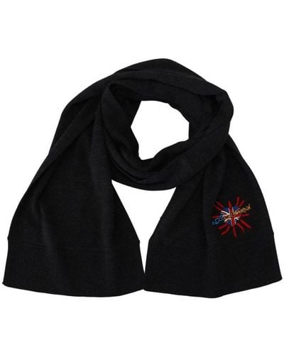 Dolce & Gabbana Brand New Authentic Wool Scarf Wrap With Logo Details - Black