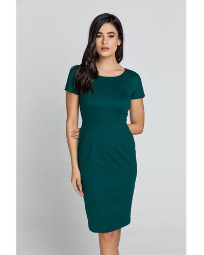 Conquista Fitted Emerald Cap Sleeve Dress Fashion - Green