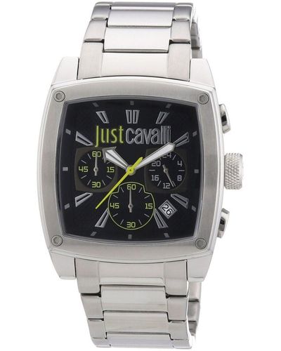 Just Cavalli Pulp Watch Silver Stainless Steel Bracelet Black Dia - Grey
