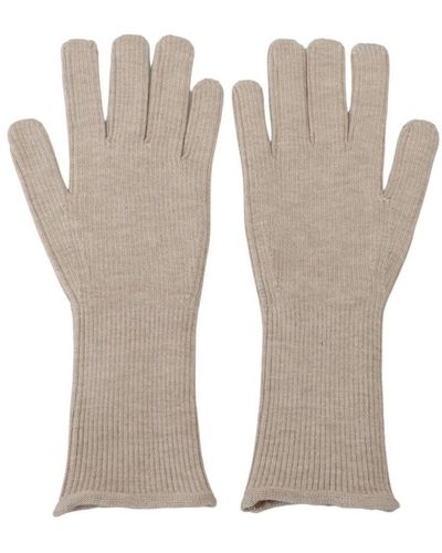 Dolce & Gabbana New Ivory Cashmere Silk Winter Gloves - White