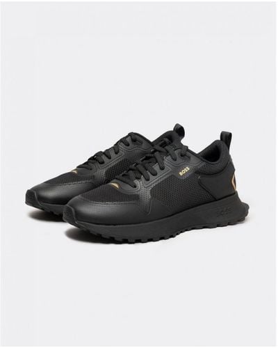 BOSS Jonah Mixed-material Trainers With Mesh Details And Branding - Black