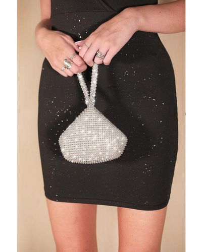 Where's That From Ladies Diamante Detail Mini Chainmail Pouch Bag - Black