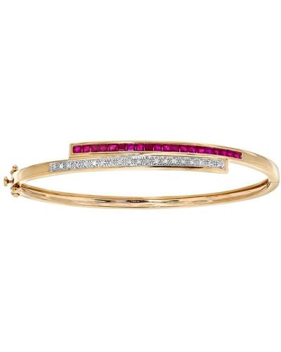 DIAMANT L'ÉTERNEL 9ct Geelgouden 0,10ct Diamant En Robijn Dubbele Rij Armband - Roze