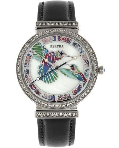 Bertha Emily Mother-Of-Pearl Leather-Band Watch - Grey