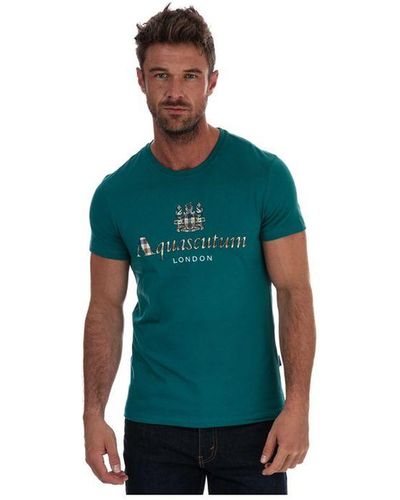 Aquascutum Men's Large Logo T-shirt In Green - Blauw