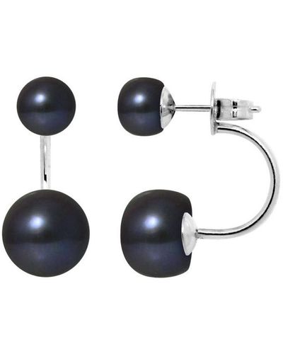 Blue Pearls Zilveren (925) Oorbellen Met Twee Zwarte Zoetwaterparels - Blauw