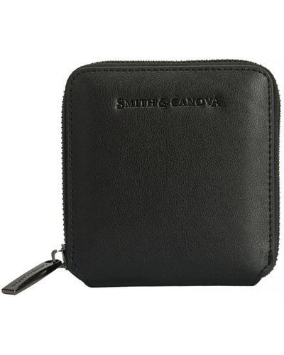 Smith & Canova Smooth Leather Square Zip Purse - Black