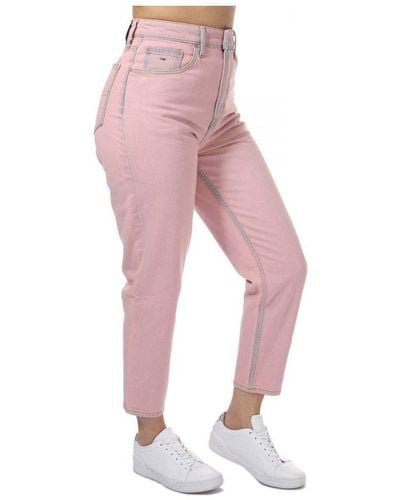 Tommy Hilfiger Womenss Mom Ultra High Rise Tapered Jeans - Pink