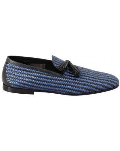 Dolce & Gabbana Woven Leather Tassel Loafers Shoes - Blue