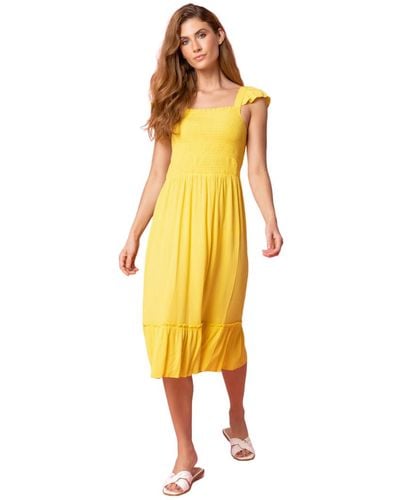 Roman Shirred Bodice Frill Detail Midi Dress - Yellow