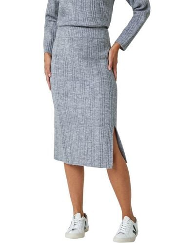 Roman Ribbed Side Split Knit Pencil Skirt - Grey