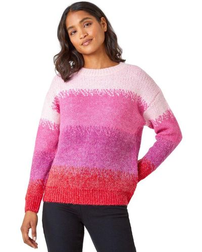 Roman Stripe Print Knitted Jumper - Pink